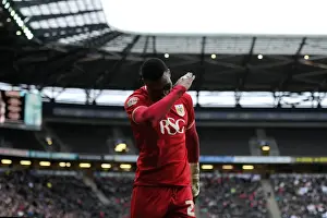 Framed Print : Jonathan Kodjia's Double Strike and Dab Celebration: Milton Keynes Dons vs. Bristol City, 2016