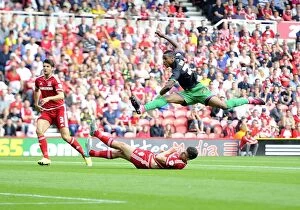 Images Dated 22nd August 2015: Jonathan Kodjia's Shot for Bristol City Against Middlesbrough, Sky Bet Championship 2015