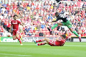 Middlesbrough V Bristol City Prints: Jonathan Kodjia's Shot at Riverside Stadium: Middlesbrough vs