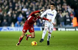 Leeds United V Bristol City Prints: Josh Brownhill Outmaneuvers Pablo Hernandez: Leeds United vs