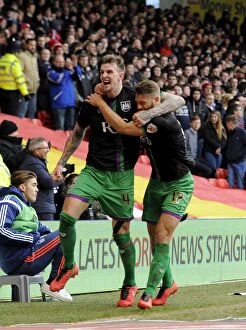 Images Dated 27th February 2016: Jubilant Moment: Aden Flint and Nathan Baker's Euphoric Celebration after Bristol City's Victory