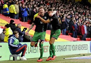 Jubilant Moment: Aden Flint and Nathan Baker's Euphoric Celebration after Bristol City's Win at Nottingham Forest (2016)