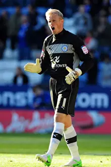 Framed Print : Kasper Schmeichel's Exuberant Celebration of Leicester City's Second Goal vs. Bristol City (10 / 06 / 2012)