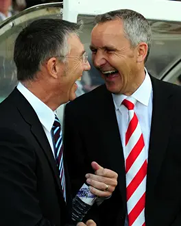 Scunthorpe Utd V Bristol City Prints: Keith Millen and Nigel Adkins: A Light-Hearted Moment Amidst Championship Rivalry - Scunthorpe United vs