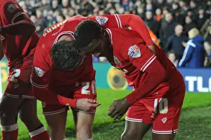 West Brom Prints: Kieran Agard and Wes Burns Celebrate 2-1 Goal for Bristol City against West Brom