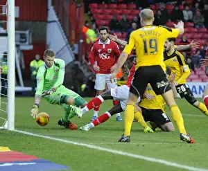 Bristol City V Sheffield United Prints: Kieran Agard's Close Call: Bristol City vs Sheffield United, 14/02/2015