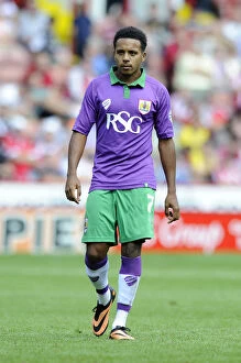 Images Dated 9th August 2014: Korey Smith of Bristol City in Action Against Sheffield United at Bramal Lane