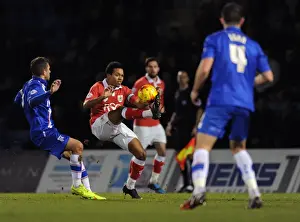 Korey Smith of Bristol City Under Pressure at Gillingham's Priestfield Stadium, Johnstone's Paint Trophy Area Final (Gillingham vs. Bristol City), January 6, 2015