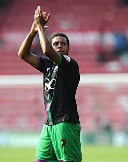 Images Dated 22nd August 2015: Korey Smith of Bristol City Shows Appreciation to Traveling Fans at Middlesbrough's Riverside