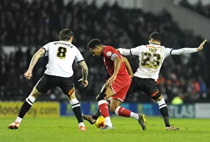Framed Print : Korey Smith vs Thomas Ince: Intense Battle in Derby County vs Bristol City Championship Clash