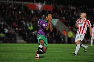 Images Dated 8th October 2014: Korey Smith's Missed Opportunity: Cheltenham Town vs. Bristol City, 08/10/2014