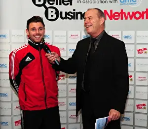 Framed Print : Laughing Old Boys: Paul Anderson and Paul Cheesley Share a Moment at Ashton Gate during Bristol City vs. Peterborough United, Championship Match (December 2012)