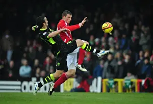 Leeds United's Danny Pugh Beats Bristol City's Chris Wood to the Ball in Championship Clash at Ashton Gate Stadium (Bristol City v Leeds United)