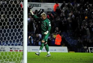 Images Dated 13th November 2010: Leeds United's Kasper Schmeichel Celebrates Goal vs. Bristol City (13-11-2010)