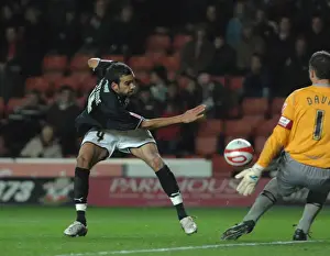 Southampton V Bristol City Prints: Liam Fontaine sees his shot saved by saints goalkeeper Kelvin Davies