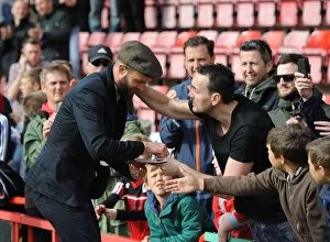 Images Dated 26th April 2014: Louis Carey Engages with Fans: A Moment at Ashton Gate, Bristol City vs Crewe (2014)