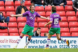 Framed Print : Luke Ayling Scores Early Goal for Bristol City Against Barnsley at Oakwell Stadium (2014) Framed Print : Luke Ayling Scores Early Goal for Bristol City Against Barnsley at Oakwell Stadium (2014)