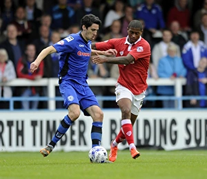 Rochdale V Bristol City Prints: Mark Little Challenges for the Ball: Rochdale vs