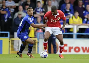 Rochdale V Bristol City Prints: Mark Little vs Bastien Hery: Intense Moment from Rochdale vs Bristol City Football Match