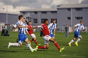Images Dated 5th October 2013: Marley Bishop's Strike: Intense Football Moment from Bristol City U18s vs Brighton & Hove Albion