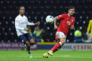 Preston North End V Bristol City Prints: Marlon Pack of Bristol City Playing a Pass Amidst Preston North End's Daniel Johnson - Sky Bet Championship Clash
