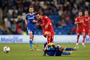 Framed Print : Marlon Pack vs Joe Bennett: Intense Tackle in Cardiff City vs Bristol City Championship Clash Framed Print : Marlon Pack vs Joe Bennett: Intense Tackle in Cardiff City vs Bristol City Championship Clash