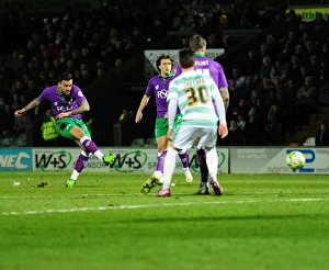Yeovil Town V Bristol City Prints: Marlon Pack's Shot at Goal: Yeovil Town vs. Bristol City, Sky Bet League One