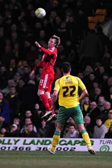 Images Dated 14th March 2011: Martyn Woolford's Flick: Norwich City vs. Bristol City, Championship Clash at Carrow Road