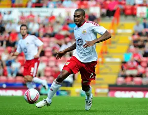 Pre Season Friendly Prints: Marvin Elliott in Action: Championship Showdown - Bristol City vs Blackpool at Ashton Gate Stadium (2010)