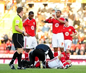 Bristol City V Sheffield Wednesday Prints: Marvin Elliott Communicates with Bench as Steven Caulker is Attended to - FA Cup