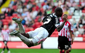 Sheffield United V Bristol City Prints: Marvin Elliott Leaps for Glory: A Championship Clash between Sheffield United and Bristol City
