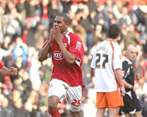 Bristol City V Blackpool Prints: Marvin Elliott's Euphoric Winning Goal: A Thrilling Moment for Bristol City vs Blackpool
