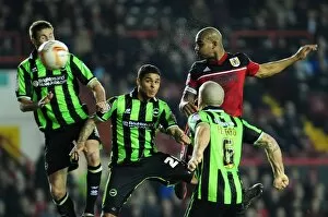 Images Dated 5th March 2013: Marvin Elliott's Headed Goal Attempt vs. Brighton and Hove Albion, Bristol City, 2013