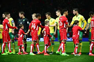 Mascots of Bristol City and Norwich City Football Clubs Share a Moment at Ashton Gate - Sky Bet Championship (07)