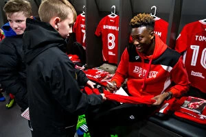 Images Dated 17th March 2017: Mascots Shock Bristol City Players with Surprise Visit in Dressing Room Before Match