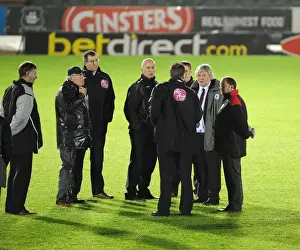 Plymouth Argyle V Bristol City Prints: Match Officials and Managers Conducting Pitch Inspection: Plymouth Argyle vs. Bristol City