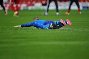 Bristol City V Watford (Postponed) Prints: Matej Vydra's Slide in Flooded Ashton Gate: Championship Match between Bristol City and Watford Postponed