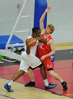 Mathias Seilund Blocks Shot Against Cheshire Phoenix: Bristol Flyers Basketball Action