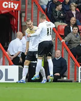 Bristol City V Colchester United Prints: Matt Taylor and Freddie Sears: Celebrating Victory for Colchester United at Ashton Gate