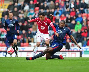 Bristol City V Nottingham Forest Prints: Maynard vs Morgan: Intense Championship Clash - Nicky Tackled by Wes at Ashton Gate