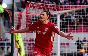 Bristol City V Rotherham United Prints: Milan Djuric's Epic Goal Celebration: A Thrilling Moment at Ashton Gate