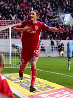 Bristol City V Rotherham United Prints: Milan Djuric's Euphoric Goal Celebration: A Thrilling Moment from Bristol City's Victory over Rotherham United