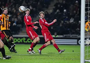 Hull City V Bristol City Prints: Moments Away: A Missed Connection - Stead and Pitman at the Brink of Glory with Rose's Cross (Bristol City vs)
