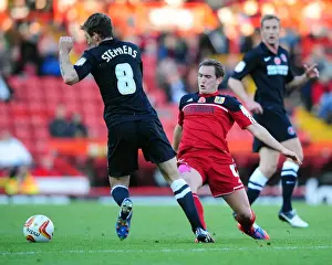 Bristol City V Charlton Prints: Neil Kilkenny Tackles Dale Stephens in Intense Championship Clash between Bristol City and Charlton Athletic