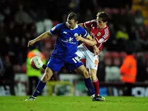 Bristol City V Leicester City Prints: Neil Kilkenny vs. Richard Wellens: Battle for the Ball in Bristol City vs