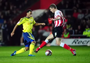 Southampton V Bristol City Prints: Nicky Maynard Outmaneuvers Jos Hooiveld in Championship Clash: Southampton vs