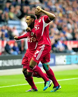 Leicester City V Bristol City Prints: Nicky Maynard Scores Opening Goal for Bristol City in Championship Match vs