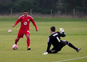 Bristol City Res V Swindon Res Prints: Nicky Maynard's Dramatic Last-Minute Goal Attempt Denied by Swindon Defender