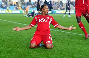 Framed Print : Nicky Maynard's Euphoric Goal Celebration: Millwall vs. Bristol City Championship Match, 2011