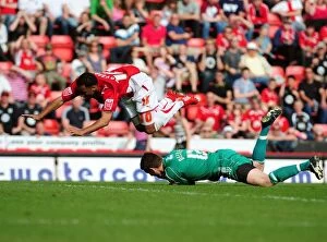 Images Dated 24th April 2010: Nicky Maynard's Thwarted Goal: Derby's Saul Deeney Saves at Ashton Gate, 2010 Championship Match